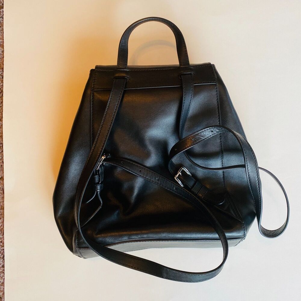 MICHAEL KORS Black Leather with Silver Detail Flap Backpack - Picture 5 of 9
